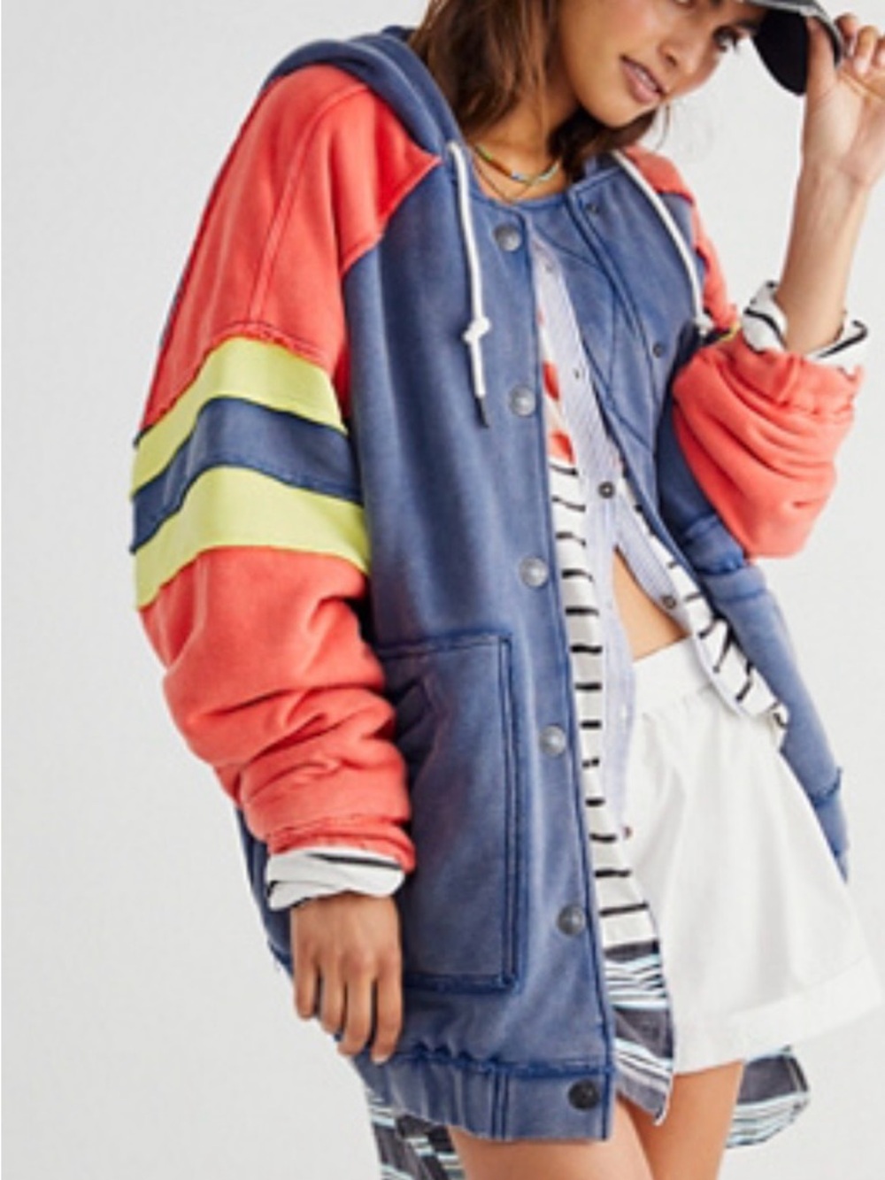 We The Free RARE Jianna Varsity Distressed Bomber Hooded Jacket no longer made